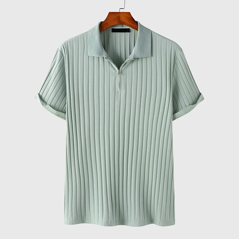 Textured Stripe Zipper Polo